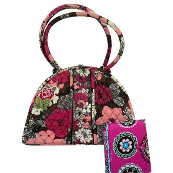 Vera Bradley Handbags - VERA BRADLEY Quilted Tote Bag w/ Wallet Black Red